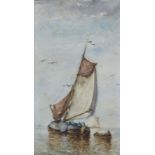 Henri Cassiers (1858-1944)aquarel, 26 x 14, Zeilschip op zee, gesigneerd l.o.