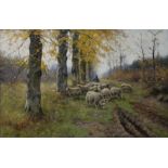 Petrus Paulus II Schiedges jr. (1860-1922)doek, 80 x 121, herder met schapen in het bos,