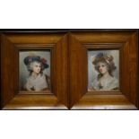2 panelen, 21 x 16, Portretjes van elegante dames, beiden gesigneerd l.o. J. Berti