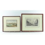 2 gravures van Groningen waaronder ingekleurde gravure met stadsaanzicht, door G. Albrizzi, beide