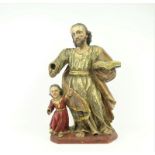 gepolychromeerde gestoken houten sculptuur met voorstelling van Josef met boek en Jezus, circa 1700,