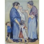 Gerard Johan Staller (1880-1956)aquarel, 14 x 11, Kletsende moeders, gesigneerd l.o.