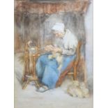 Agnieta Cornelia Gijswijt (1873-1962)aquarel, 38 x 28, Wol spinnende dame, gesigneerd r.o. '03