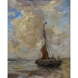 Kees van Waning (1861-1929)doek, 26 x 20, Bomschuit op het strand, gesigneerd r.o.