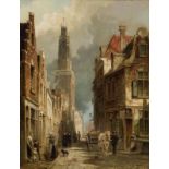 Cornelis Christiaan Dommelshuizen (1842-1928)doek, 37 x 29, stadsgezicht met  paard- en wagen en