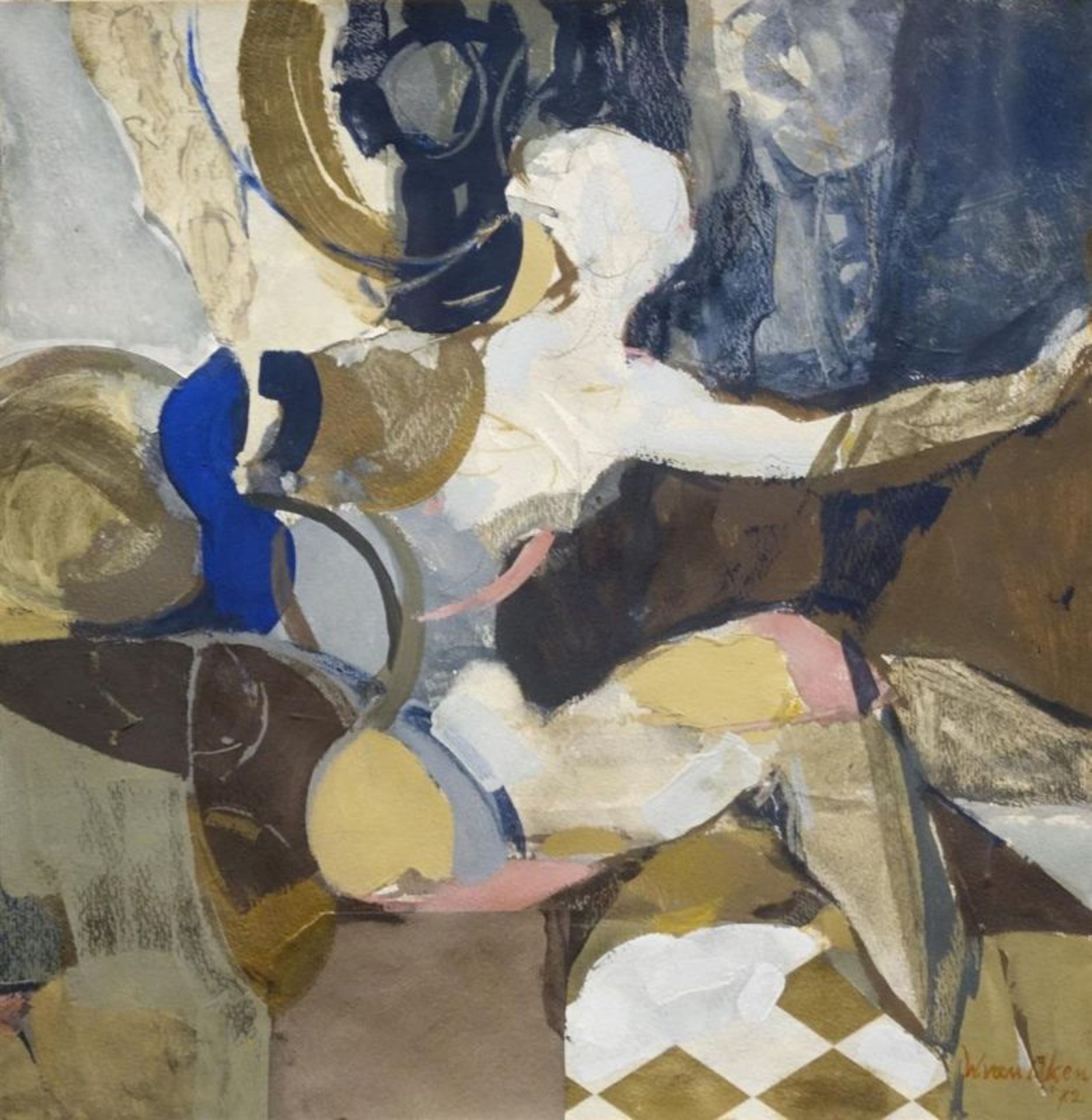 Wim van Aken (1933-2015)gouache, 48 x 47, dame in interieur, gesigneerd r.o. '72