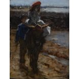 Marinus van der Maarel (1857-1921)doek, 24 x 19, Kinderen met ezel aan de kust, gesigneerd r.o.