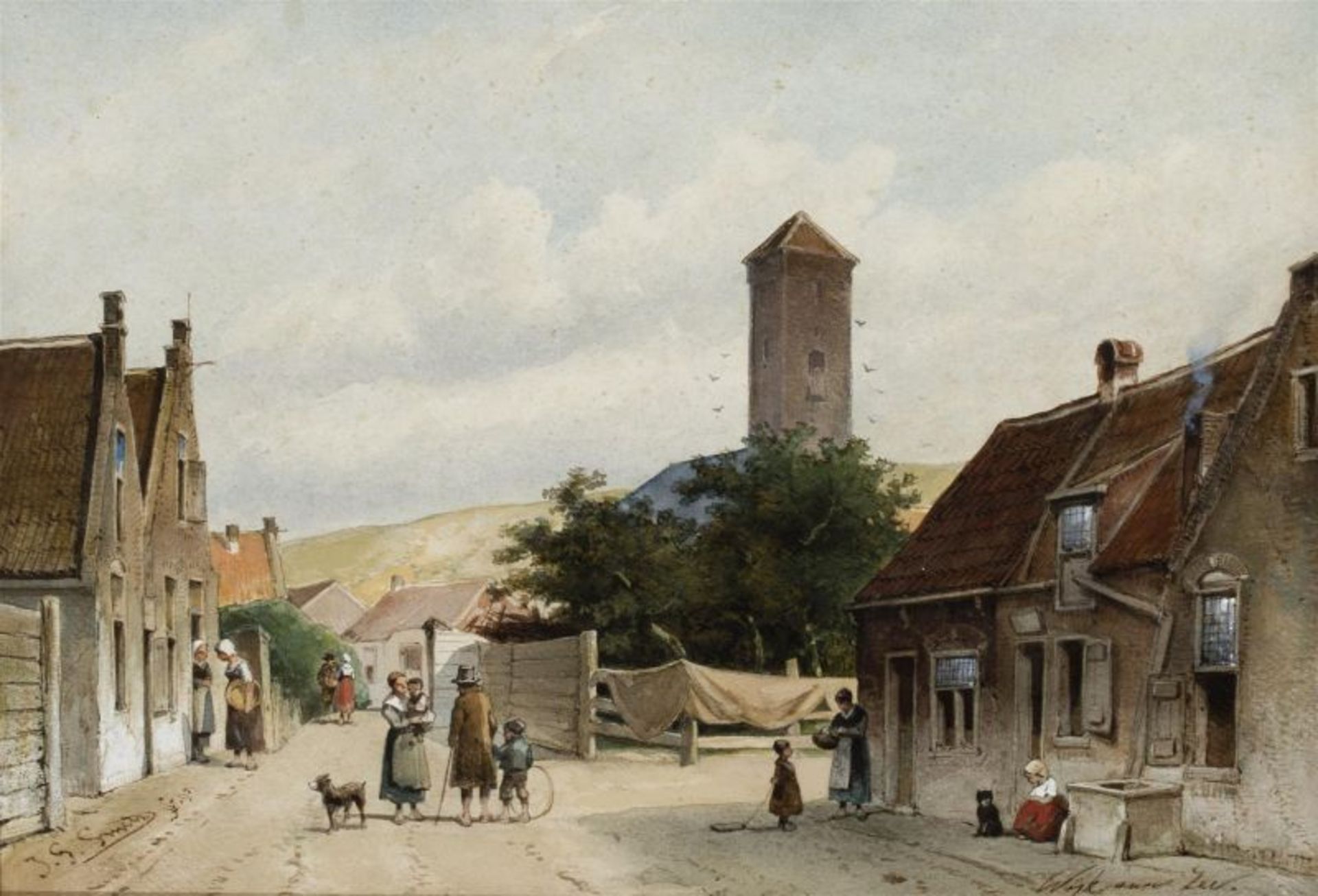 Jan Gerard Smits (1823-1910)aquarel, 24,5 x 35,5, Gezicht in Wijk aan Zee, gesigneerd l.o. 95 -