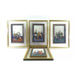 serie van 4 Chinese aquarellen met voorstelling van familie in interieur, allen fraai ingelijst