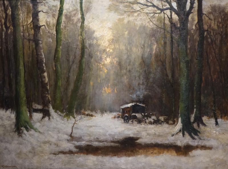 Wouter Johan van Smorenburg (1880-1918)doek, 76 x 100, Winters bosgezicht, gesigneerd l.o.