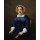 paneel, 48 x 39, portret van een zittende dame, 19e eeuw