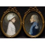 Johannes Anspach (1752-1823)2 ovale pastellen, 13 x 10, portret van een elegante dame en heer,
