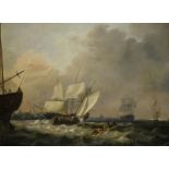 doek, 67 x 90, schepen op het IJ bij Amsterdam, navolger Ludolf Backhuyzen