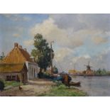 Gerbrand Frederik van Schagen (1880-1968)doek, 35 x 46, Zonnig riviergezicht met molen, gesigneerd
