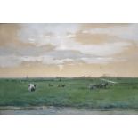 Marinus Gidding (1863-1925)gouache, 35 x 52, landschap met koeien, gesigneerd l.o.