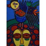 Corneille (1922-2010)kleurenlitho, 69 x 49, compositie vrouw met vogel, gesigneerd  r.o. '93,