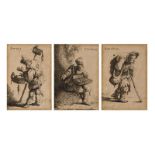 Jan Gillisz van Vliet (1600-1668)3 etsen uit een serie van 10, 9 x 6, rattenvanger, bedelaar en