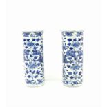 2 blauw/wit Chinees porseleinen vaasjes met decor van draak en florale motieven, 19e eeuw, h. 16