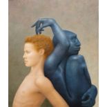 Erik Rijssemus (1951-)doek, 35 x 30, Jongen met beeld, gesigneerd l.b. '97, -collectie M. Dreesmann-