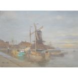 Antonius Bernardus Dirckx (1878-1927)aquarel, 28 x 38, Haventje met molen, gesigneerd l.o.