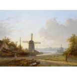 Petrus Marius Brouwer (1816-1886)paneel, 25 x 32, Rivierlandschap met figuren, gesigneerd l.o.