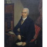 paneel, 51 x 41,5, Empire portret van een heer bij secretaire