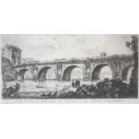 Giovanni Battista Piranesi (1720-1778)ets, 14 x 26,5, 'Ponte di Rimino', gesigneerd in de plaat l.o.