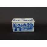 blauw/wit Chinees porseleinen penseelhouder/wasser met decor van landschap en antiquiteiten, 19e