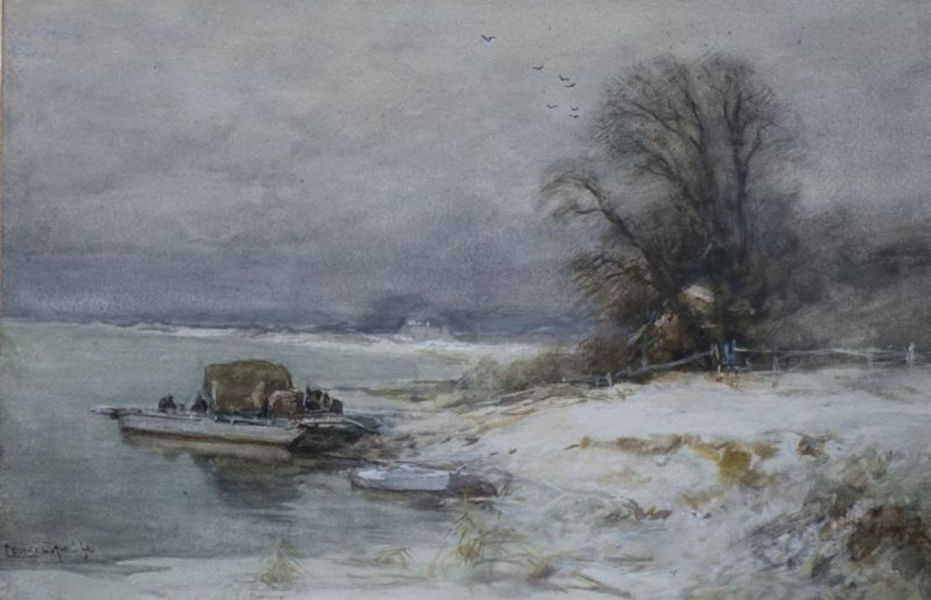 Louis Apol (1850-1936)aquarel, 30 x 44,5, Winterse oever, gesigneerd l.o.