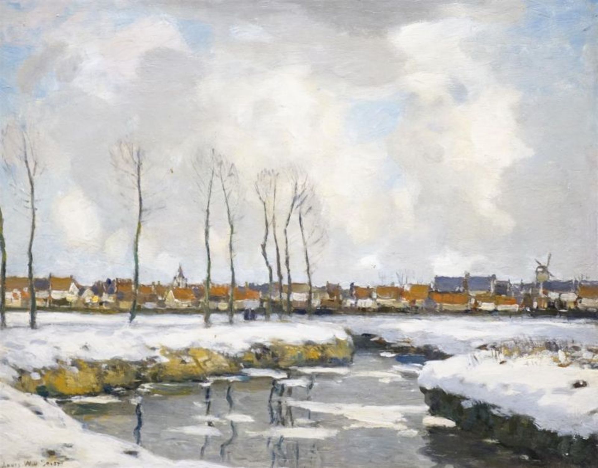 Louis Willem van Soest (1867-1948)paneel, 33 x 41, Winters dorpsgezicht, gesigneerd l.o.