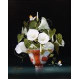 Ytje de Jong (1948-)paneel, 30 x 24, Antieke Chinees porseleinen kommetje met winde en