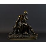 bronzen sculptuur met voorstelling van zittende wijsgeer, 19e eeuw, h. 27 cm