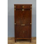 mahonie empire damessecretaire met lade geflankeerd door bronzen dames, rechte schrijfklep