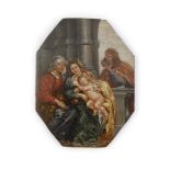 achthoekig paneel, 17,5 x 13,5, De Heilige familie met St. Anna, naar Peter Paul Rubens, 17de