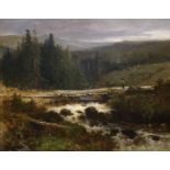 Johannes Warnardus Bilders (1811-1890)paneel, 51 x 65, Brug over de woeste rivier, gesigneerd l.