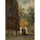 Cornelis Springer (1817-1891)paneel, 16 x 12, 'Portaal van de Kleine Kerk te Edam', gesigneerd en