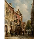 Petrus Gerardus Vertin (1819-1893)paneel, 19 x 15, Hollands stadsgezicht met figuren, gesigneerd r.