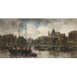 Frans Langeveld (1876-1939)doek, 44,5 x 83, Zicht op de Prins Hendrikkade te Amsterdam, met de