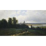 Arend Cornelis Hazeu (1826-1888)doek, 38 x 65, Panoramisch gezicht op de Gelderse stad Arnhem,