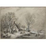 tekening, 13,5 x 19, Hollands winterlandschap, gesigneerd en gedateerd r.o. Victor d'Ennetières
