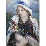 Aurel Naray (1883-1948)doek, 70,5 x 50,5, Dame met bloemen, gesigneerd rechtsboven- - -29.00 %