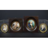 4 diverse portretminiaturen met voorstelling van echtpaar, officier en dame, 19e eeuw- - -29.00 %