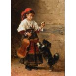 Alfred Ronner (1852-1901)paneel, 25 x 18, Zigeunermeisje met haar hond, gesigneerd rechtsboven- - -