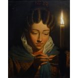 Petrus van Schendel (1806-1870)doek, 49 x 39, Handwerkende jongedame bij kaarslicht, gesigneerd