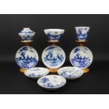 11 stuks blauw/wit Chinees porselein met decor van dame in boot, Daoguang, 19e eeuw- - -29.00 %