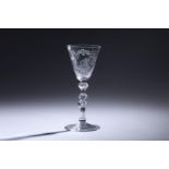 mondgeblazen wijnglas met radgravure decor: ‘De inclinatie’, midden 18e eeuw, h. 20 cm- - -29.00 %