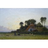 Cornelis Kuypers (1864-1932)doek, 45,5, x 60,5, Boeren op het land bij schemering, gesigneerd l.
