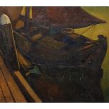 paneel, 40 x 45, Bootje langs de kade, mogelijk studie van Albert van Dyck (1902-1915)- - -29.00 %