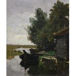 Winand Bastien van Horssen (1863-1931)marouflé, 32,5 x 27, Roeibootje in polderlandschap, gesigneerd
