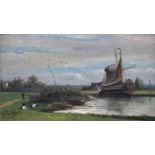 Jan Gerard Smits (1823-1910)paneel, 14 x 23, Landschap met molen, gesigneerd en gedateerd l.o. 90- -